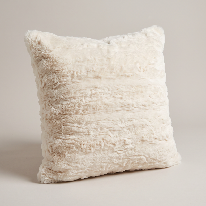 Ivory Sheepskin Faux Fur Cushion Cover, soft curly pile close up