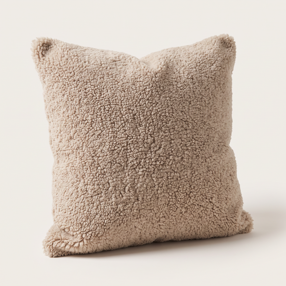 Teddy Faux Fur Cushion Cover in Beige, curly sherpa pile close up