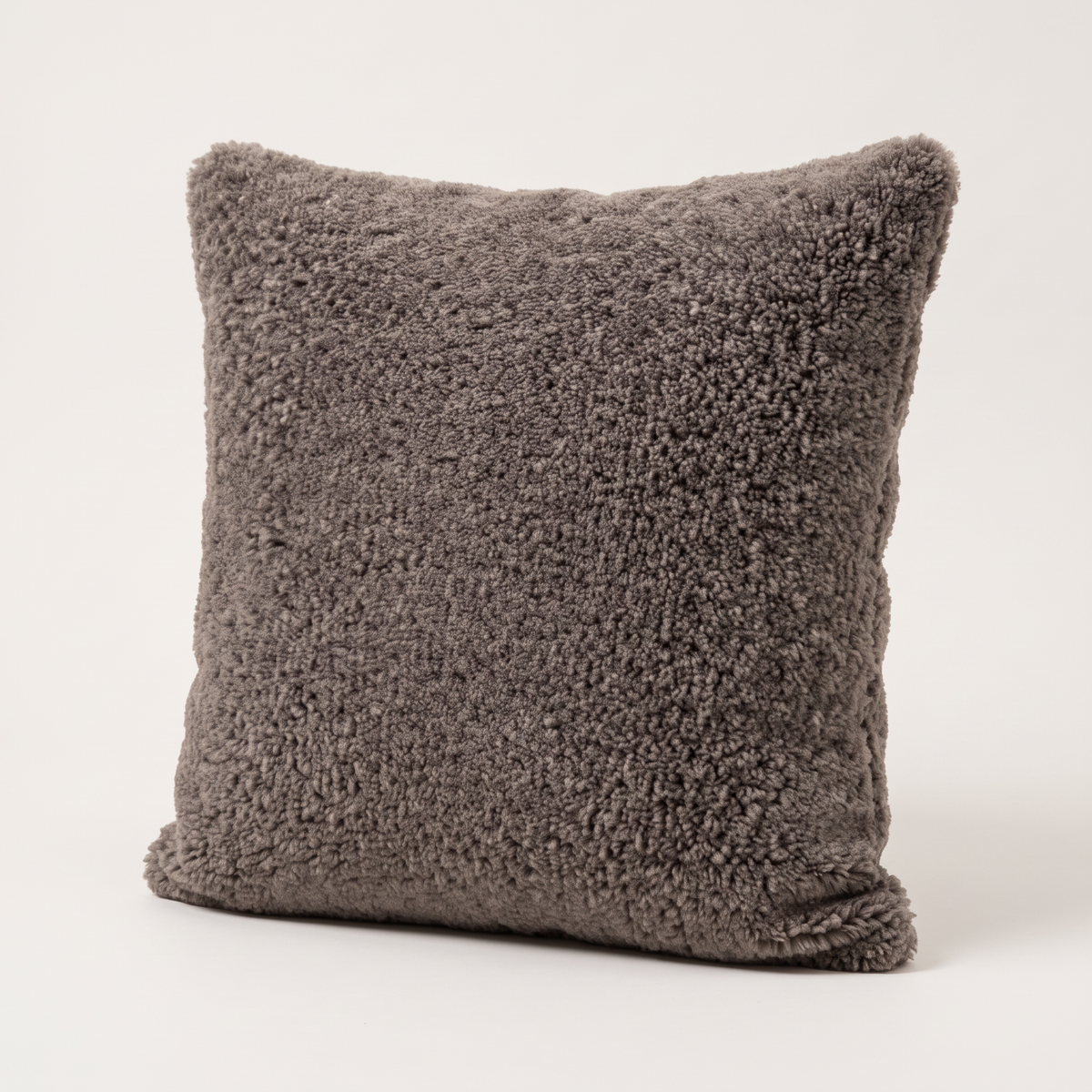 Teddy Faux Fur Cushion Cover in Mocha, curly sherpa pile close up