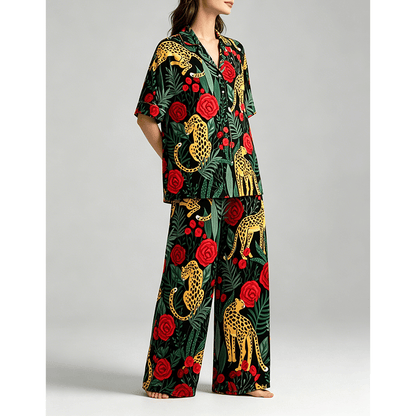 Rose Leopard Long Pyjama Set — Women's