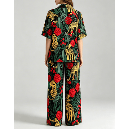 Rose Leopard Long Pyjama Set — Women's