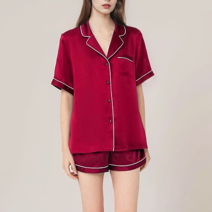 19 momme Lipstick Red Short Pyjama Set — Women's