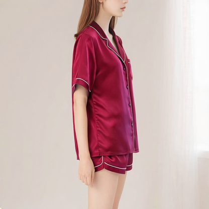 19 momme Lipstick Red Short Pyjama Set — Women's