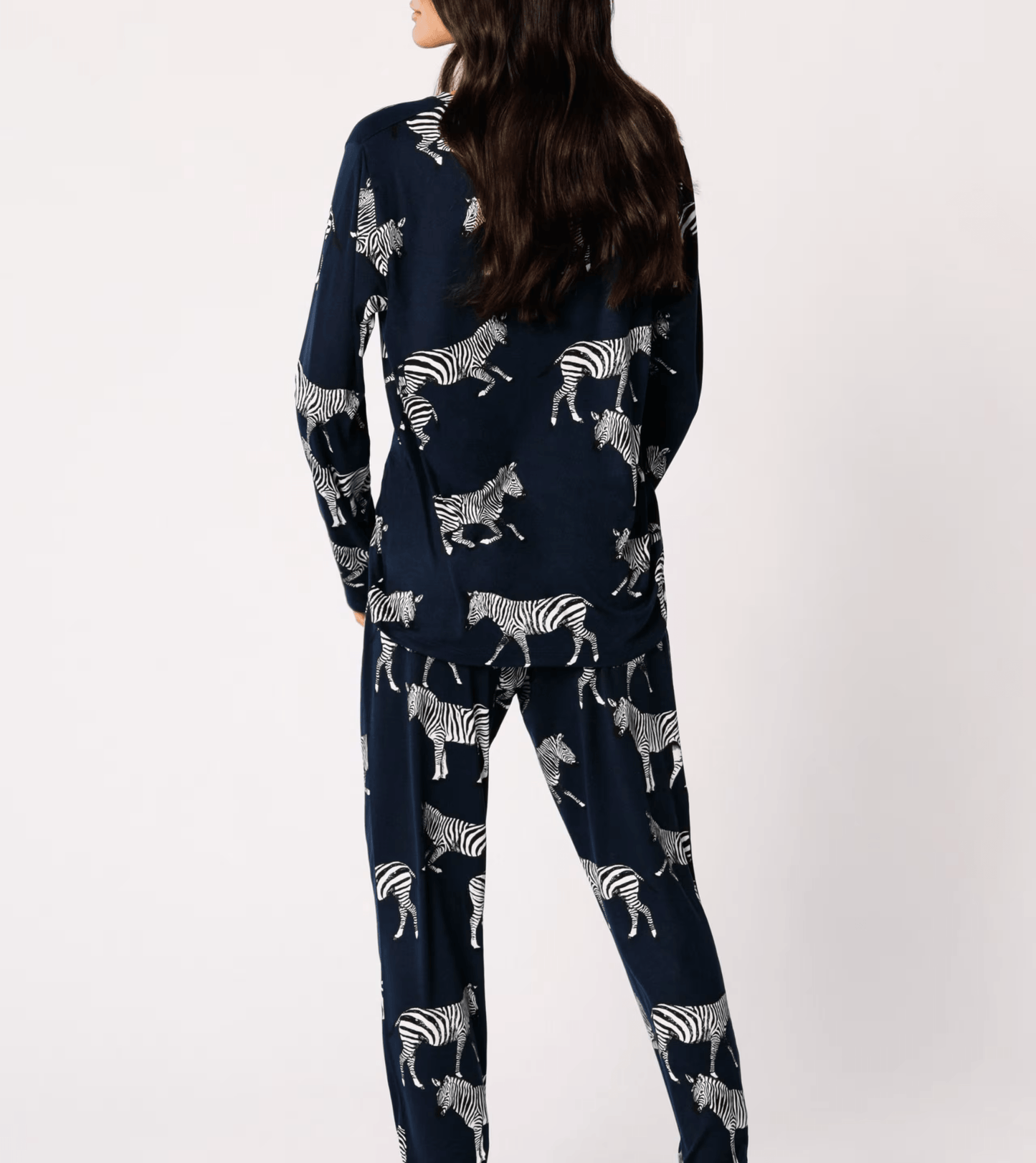 Navy Zebra Crewneck Long Pyjama Set — Women's