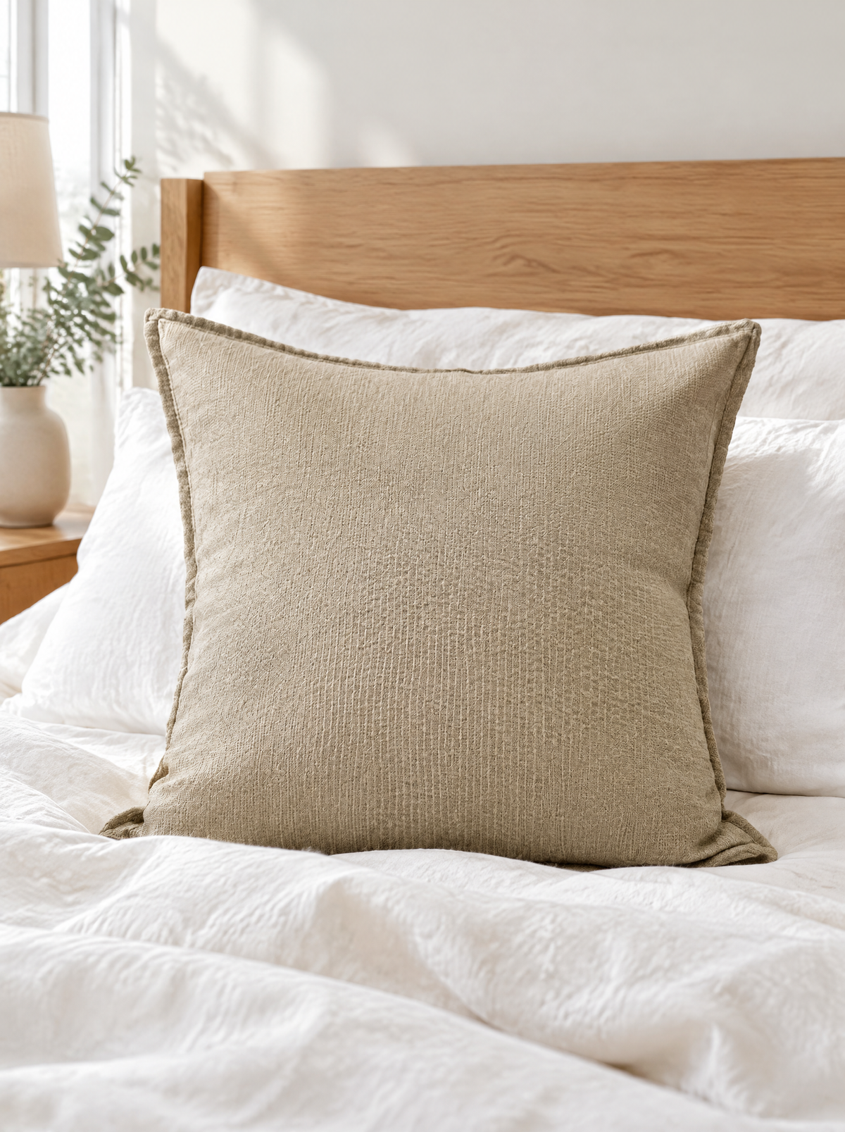 Oat Slub Embroidery Linen Cotton Cushion Covers, styled at home