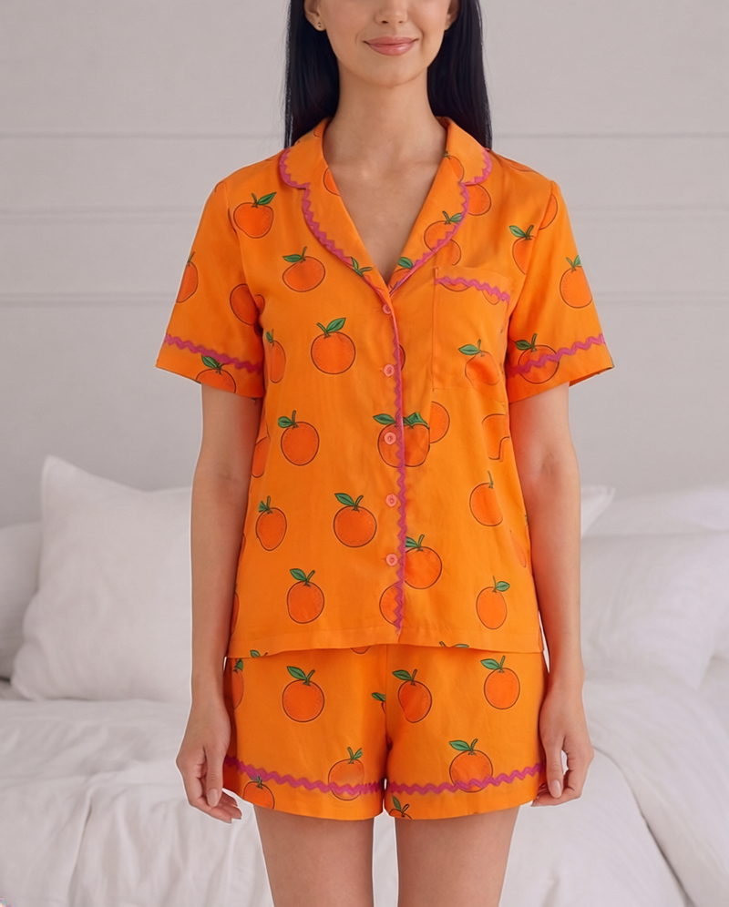 Bright Orange Short Pyjama Set — Women's
