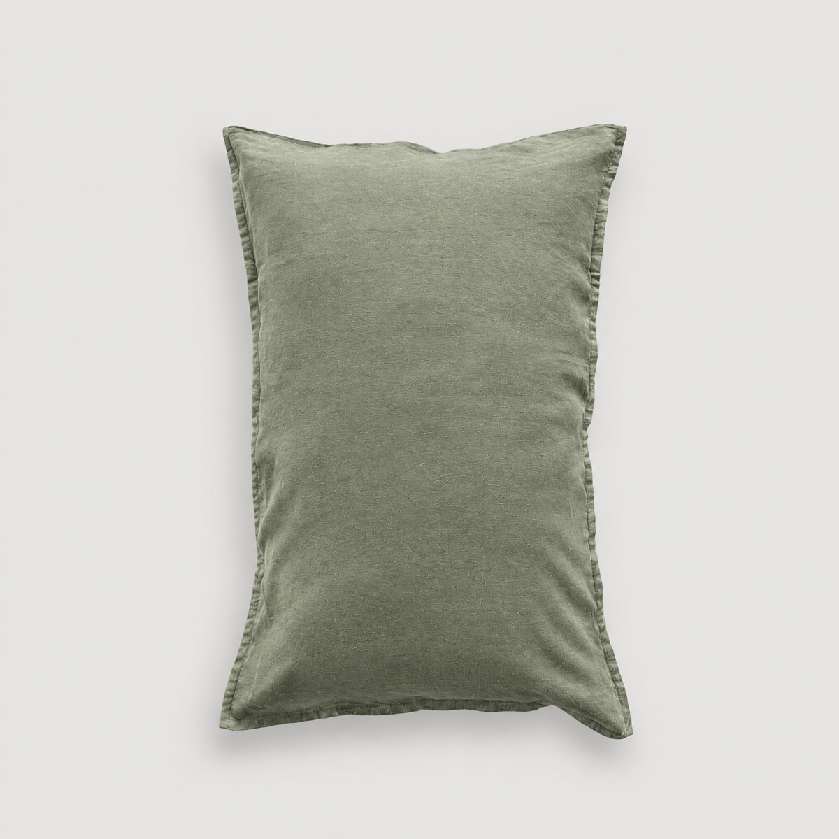 Sage linen pillowcases packshot on light grey