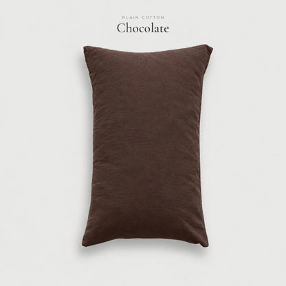Chocolate brown Plain Cotton washed pillowcase, studio shot on a pale grey background