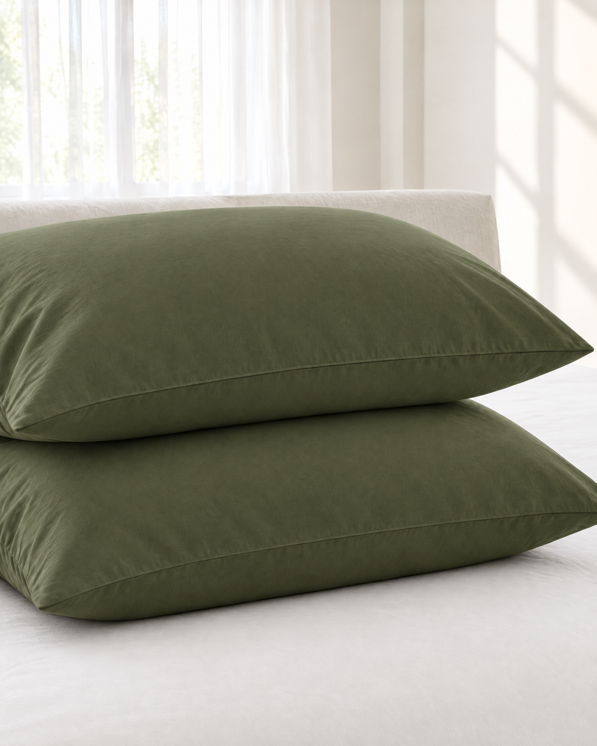 Olive plain cotton pillowcases