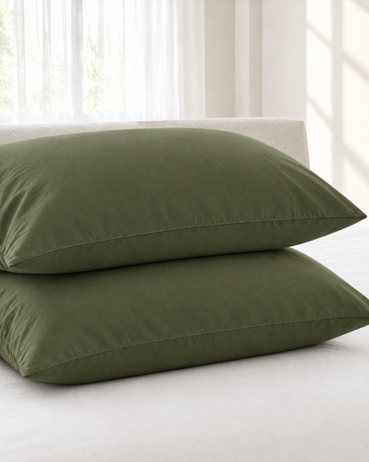Olive plain cotton pillowcases