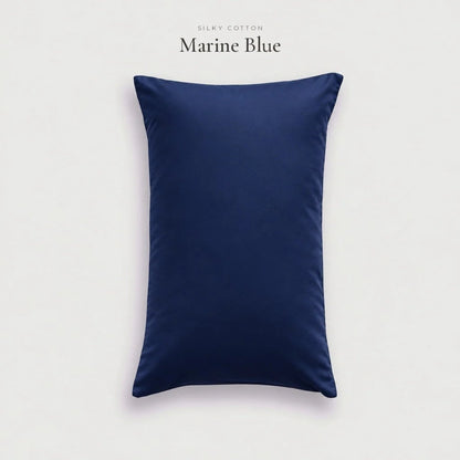 Marine Blue navy Silky Cotton sateen pillowcase, studio shot on pale grey