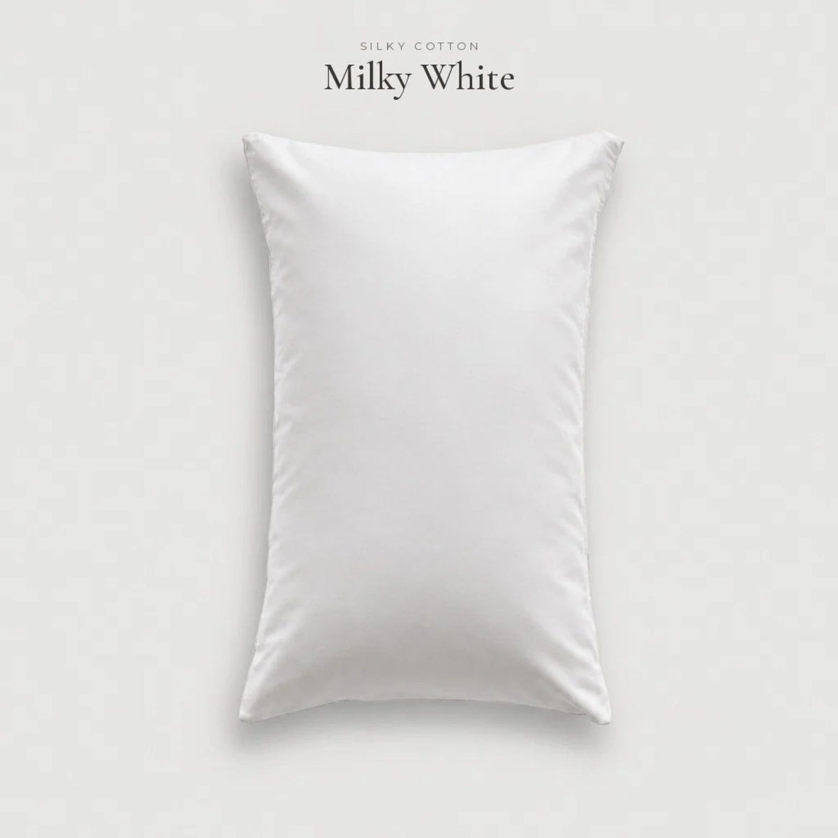 Milky White Silky Cotton sateen pillowcase with a soft sheen, studio shot