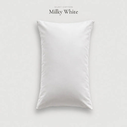 Milky White Silky Cotton sateen pillowcase with a soft sheen, studio shot