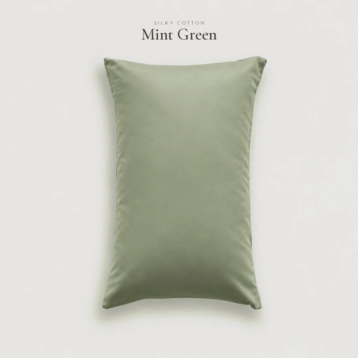 Mint Green Silky Cotton pillowcase in soft sage sateen, studio shot