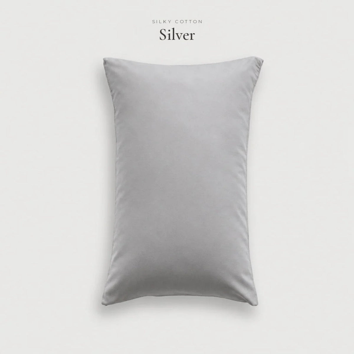 Silver grey Silky Cotton sateen pillowcase standing upright, studio shot
