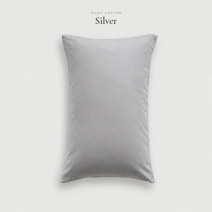 Silver grey Silky Cotton sateen pillowcase standing upright, studio shot