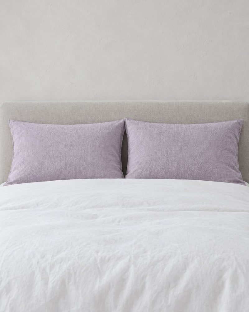 Taro lilac cloud cotton pillowcases seen from above