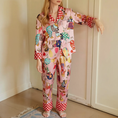 Elephants Pink Long Pyjama Set — Women's