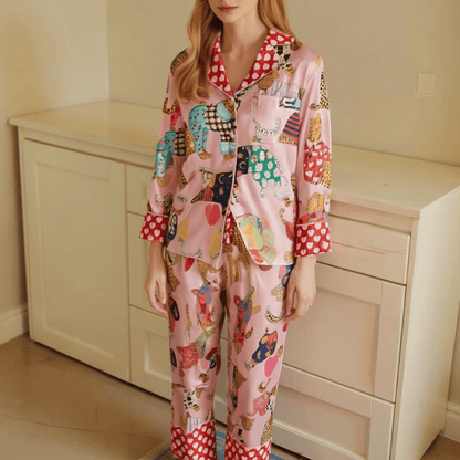 Elephants Pink Long Pyjama Set — Women's