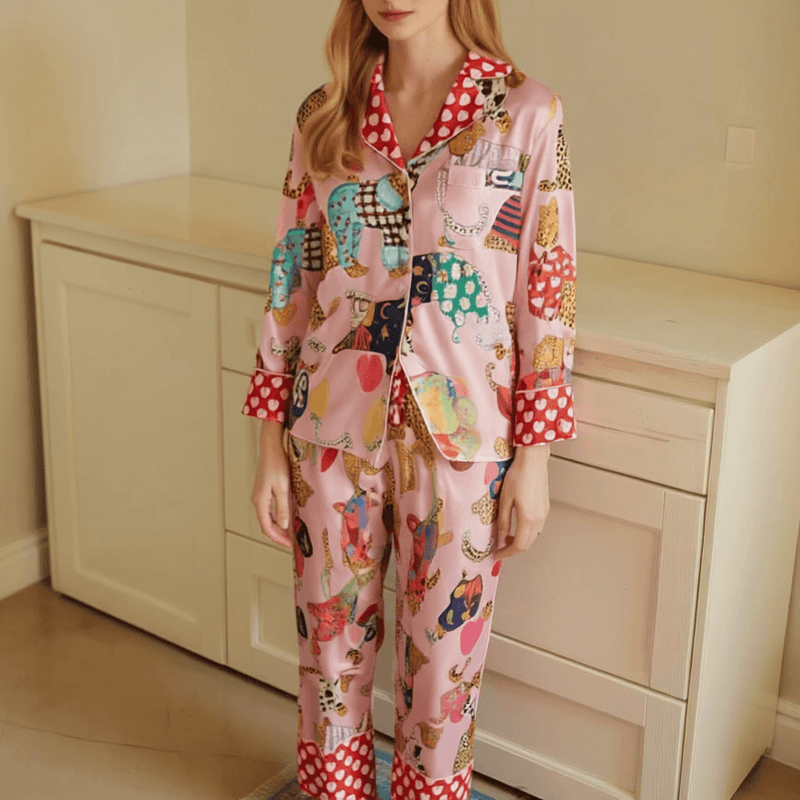 Pink Elephants Long Pyjama Set — Women's