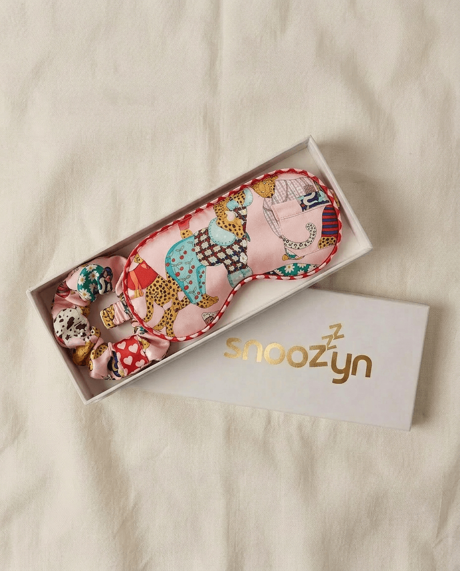 Pink Elephants Eye Sleep Mask and Scrunchie Gift Set