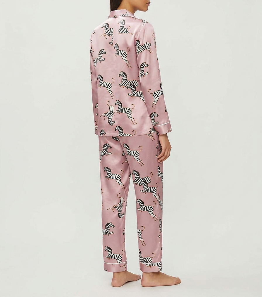 19 momme Pink Zebra Long Pyjama Set — Women's