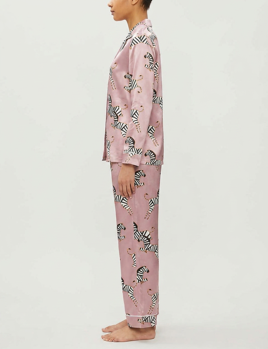 19 momme Pink Zebra Long Pyjama Set — Women's