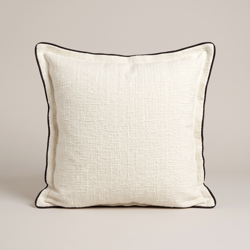 Piped edge cushion cover in cream white, single cushion