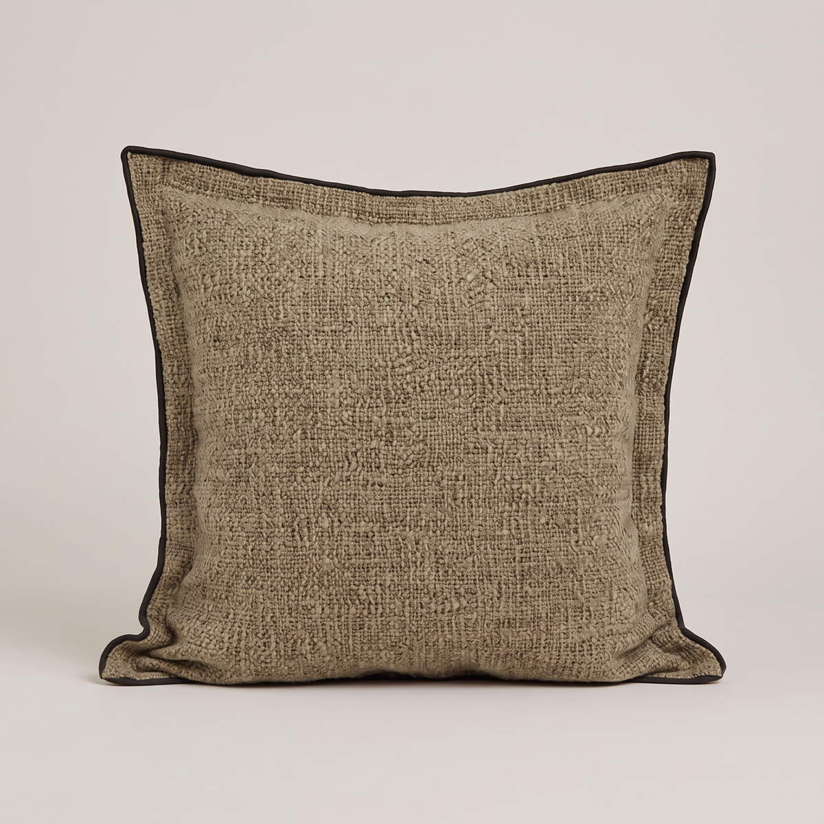 Piped edge cushion cover in khaki, single cushion