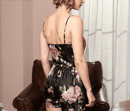 19 momme Black Roses Cami Pyjama Set — Women's