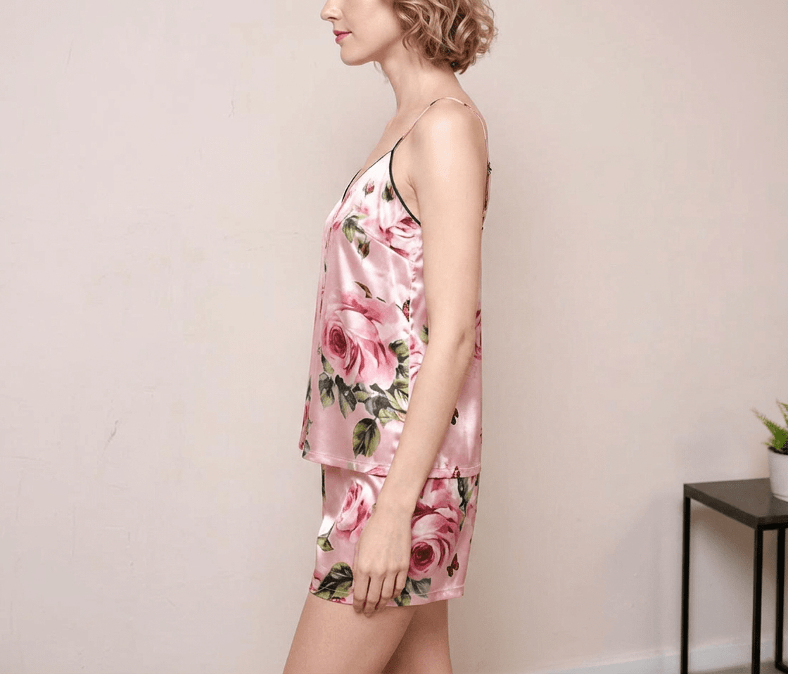19 momme Pink Roses Cami Pyjama Set — Women's