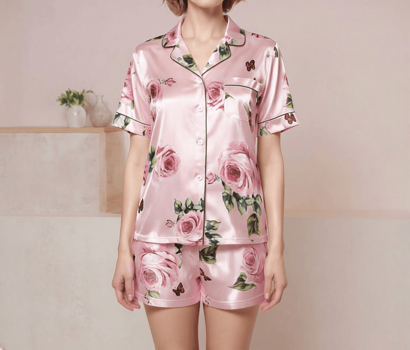 19 momme Pink Roses Short Pyjama Set — Women's