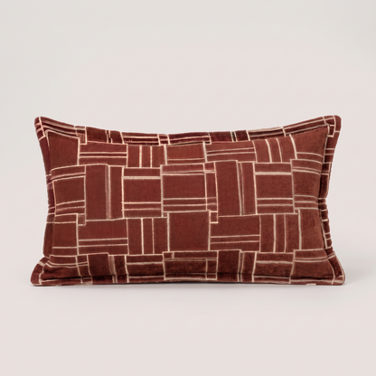 Rust grid jacquard cushion cover, single lumbar cushion