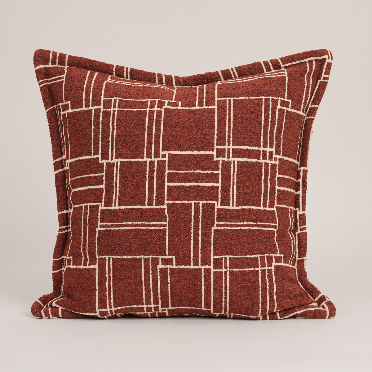 Rust grid jacquard cushion cover, single square cushion