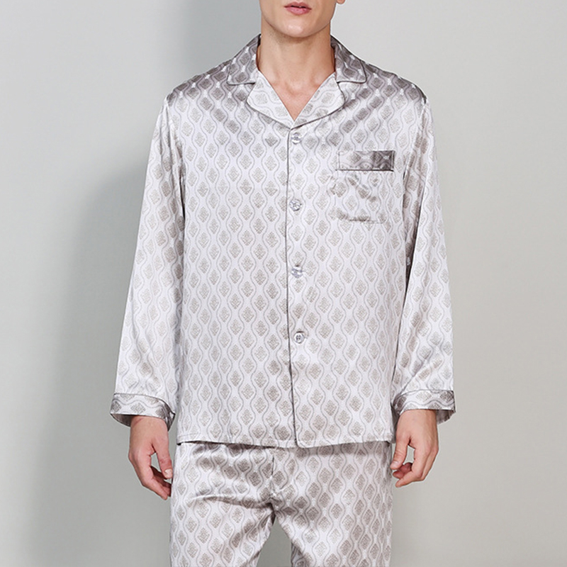 19 momme Silver Geometry Long Pyjama Set — Men's