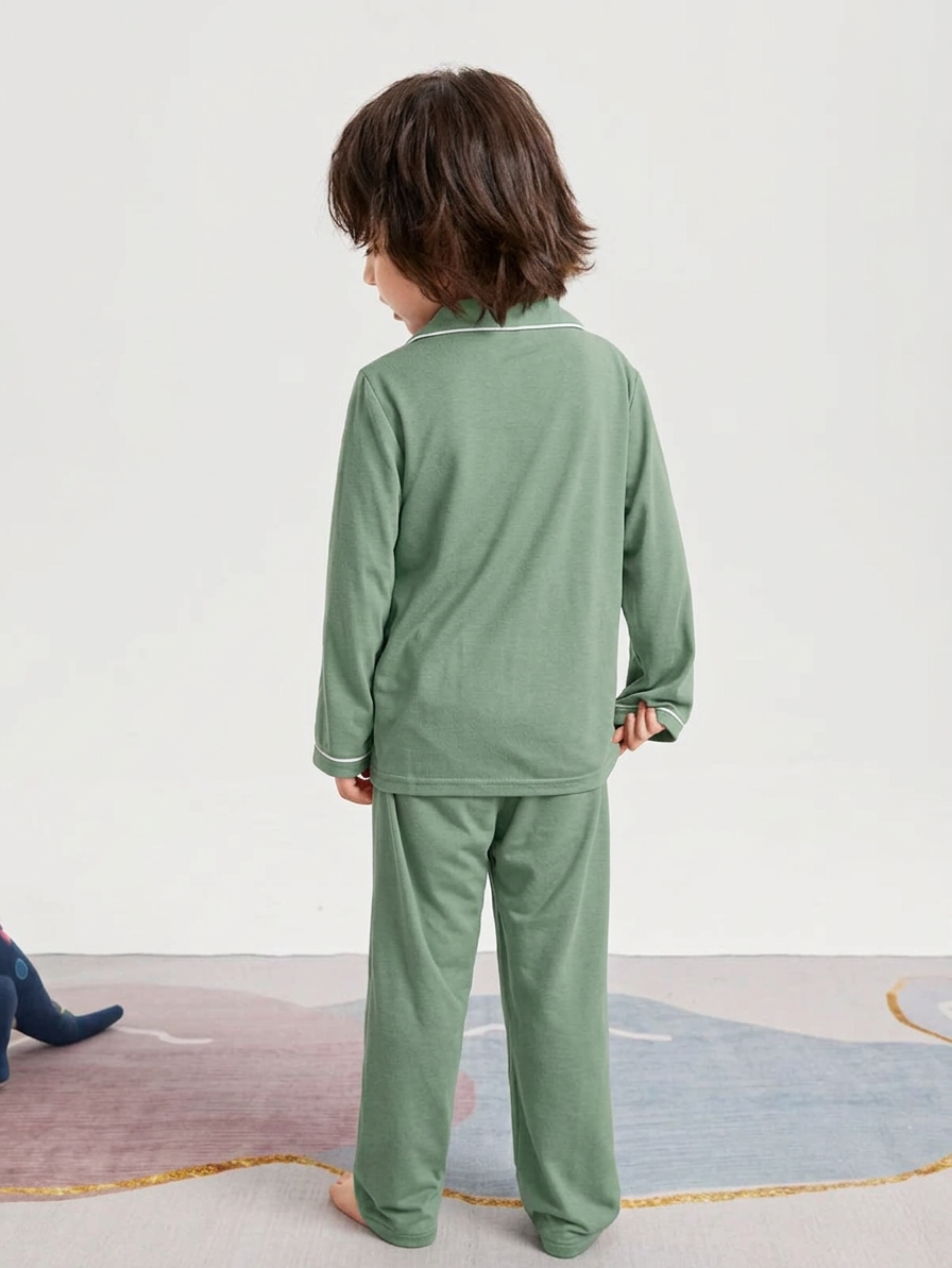 Solid Sage Green Long Pyjama Set — Kids