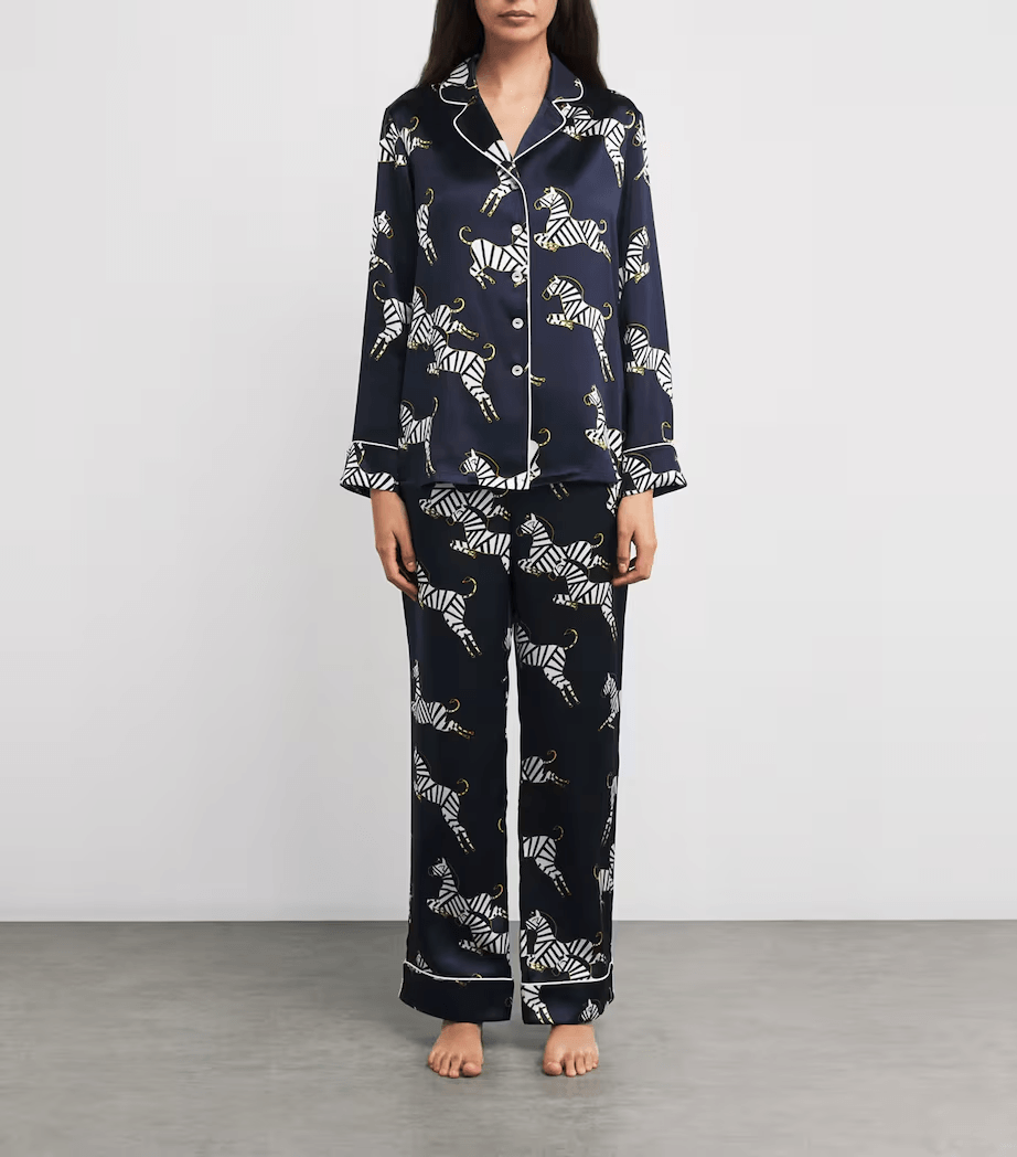 19 momme Navy Zebra Long Pyjama Set — Women's