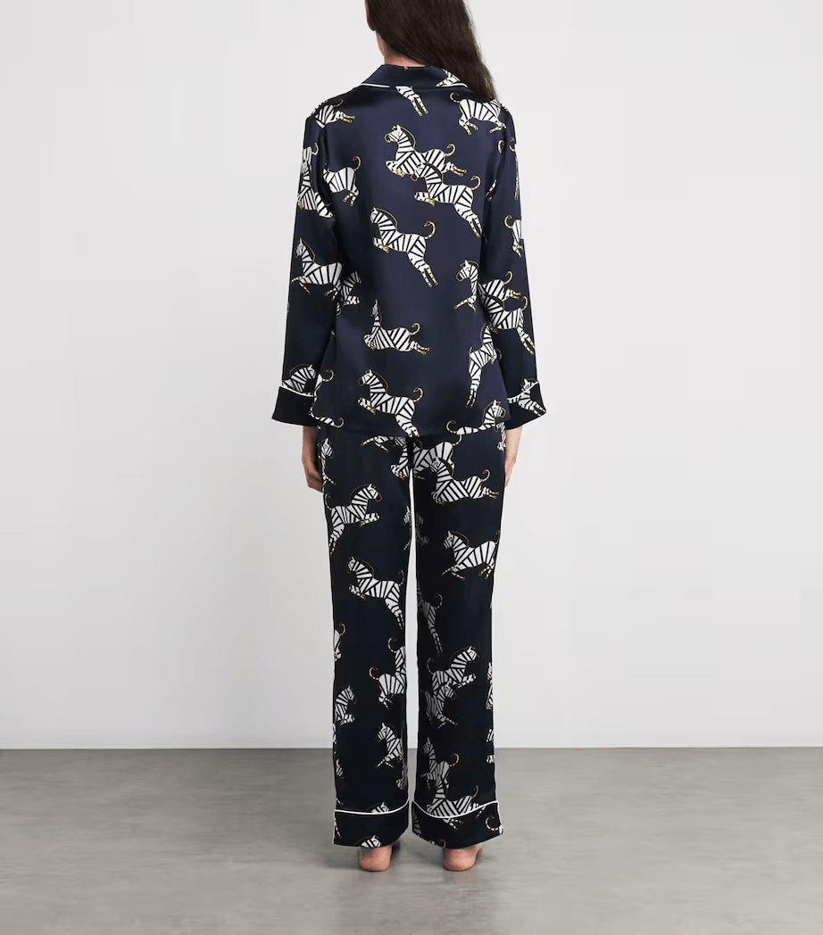 19 momme Navy Zebra Long Pyjama Set — Women's