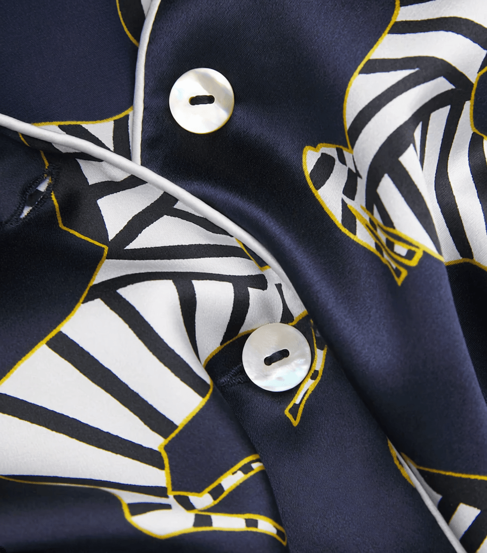 19 momme Navy Zebra Long Pyjama Set — Women's