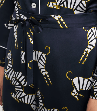 19 momme Navy Zebra Long Pyjama Set — Women's