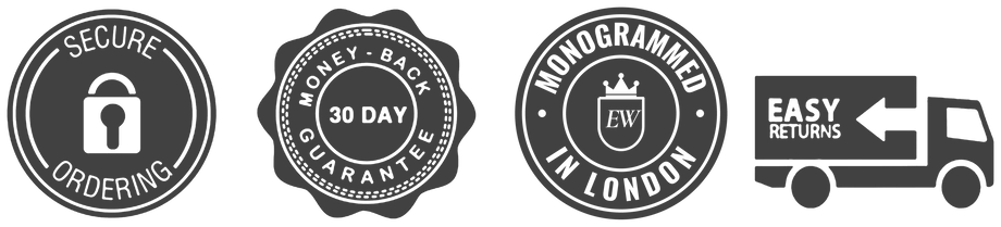 Secure ordering, 30-day money-back guarantee, monogrammed in London, easy returns