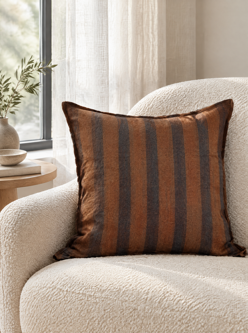 Stripe Jacquard Linen Cushion Covers, styled at home