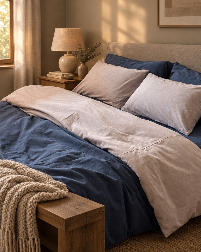 Navy and blush pink two tone Plain Cotton bedding
