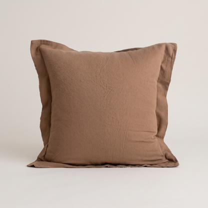 Two-tone flanged viscose linen cushion cover in rust, single cushion