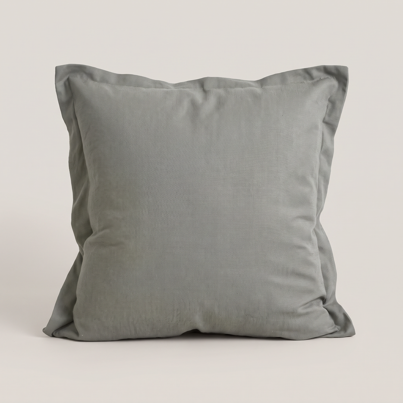 Two-tone flanged viscose linen cushion cover in sage, single cushion