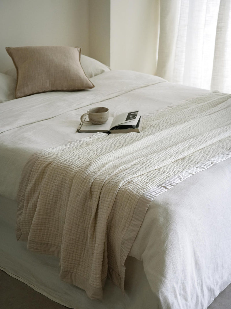 Natural Quilted Cotton throw, styled at home