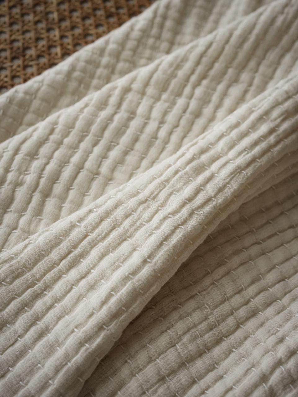 Natural Quilted Cotton Throw Blanket in Natural