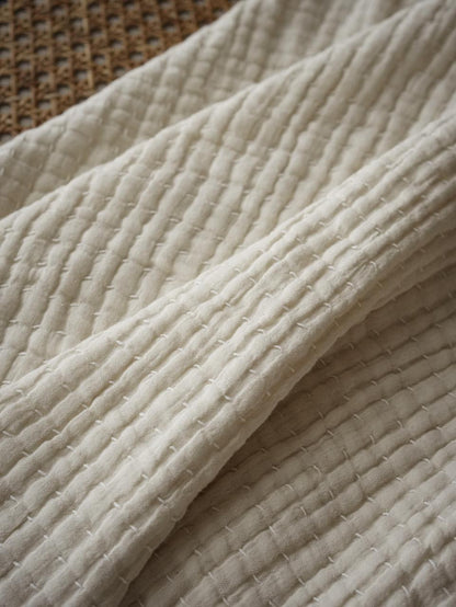 Natural Quilted Cotton Throw Blanket in Natural