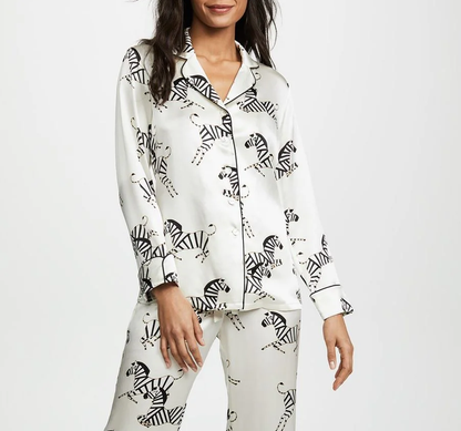 19 momme White Zebra Long Pyjama Set — Women's