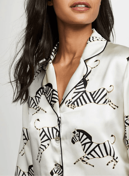19 momme White Zebra Long Pyjama Set — Women's